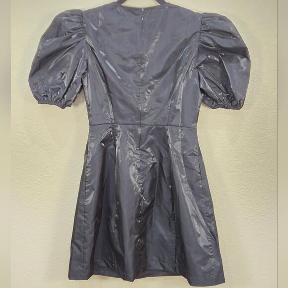 Danielle Bernstein Women’s Size 00 Puff Sleeve Satin Black Mini Dress MSRP $99 - Picture 6 of 14